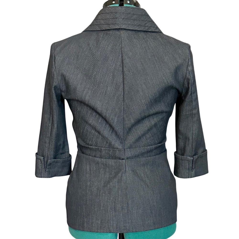 Joseph Ribkoff Womens 30308 Dark Denim Ruched Zip Front 3/4 Sleeve Jacket Size 4 - Picture 4 of 10